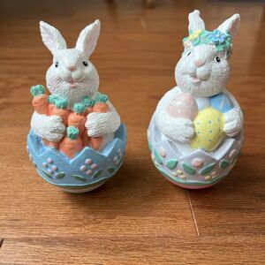 Midwest Importers Roly Poly Bunnies In Eggs Whimsical Set of 2 Vintage 1980s-90s